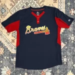 Atlanta Braves Mens Jersey Navy Blue & Red - Large - Majestic