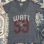HOUSTON TEXANS Shirt Women's Short Cap Sleeve V-Neck 99 WATTS - Gray Medium