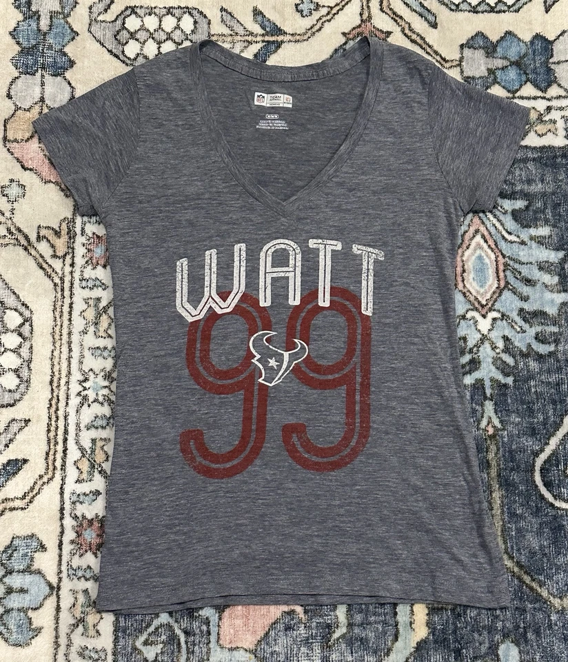 HOUSTON TEXANS Shirt Women's Short Cap Sleeve V-Neck 99 WATTS - Gray Medium