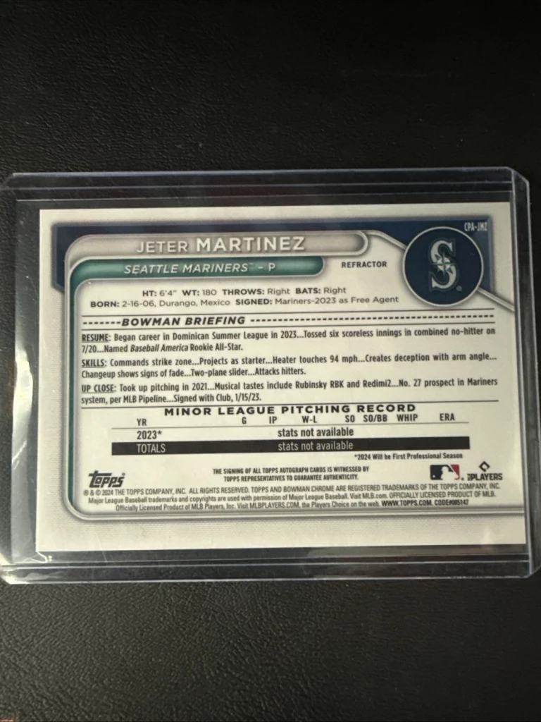 2024 1st Bowman Chrome Jeter Martinez AUTO Prospect REFRACTOR /499